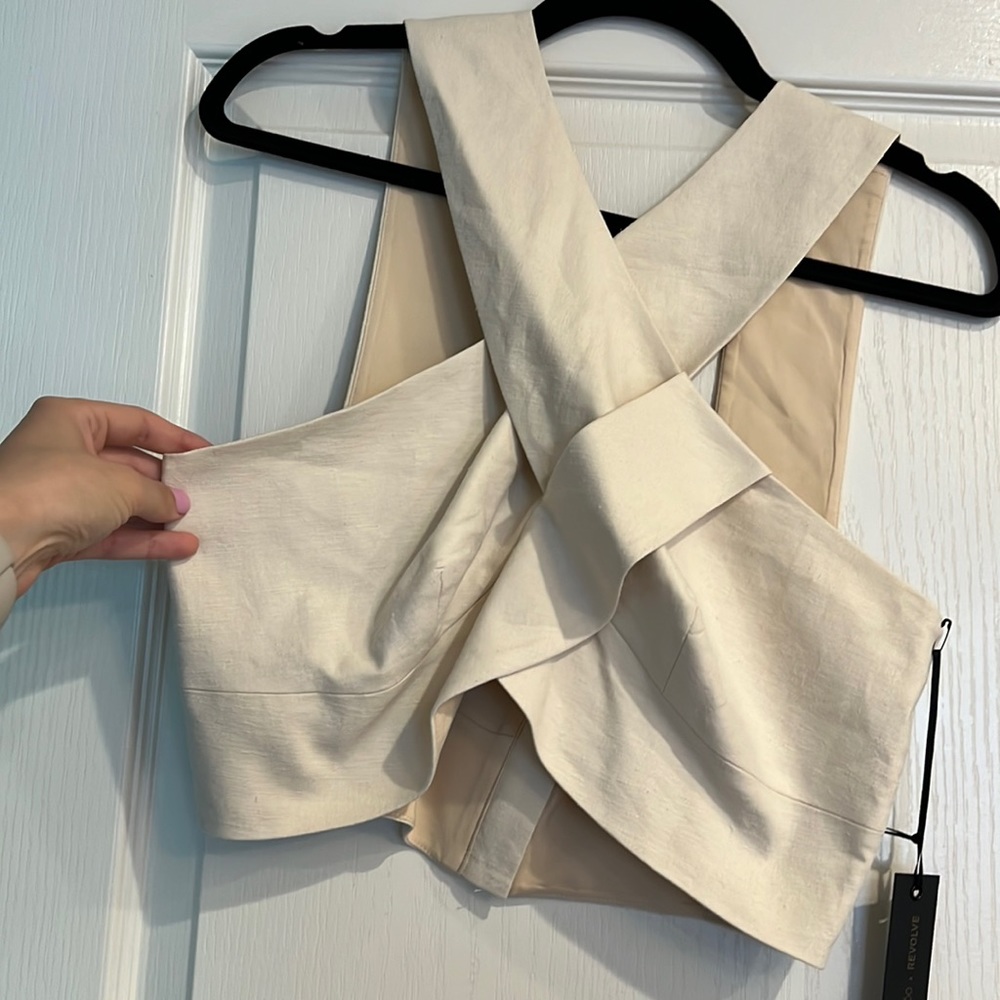 Nude criss cross crop top